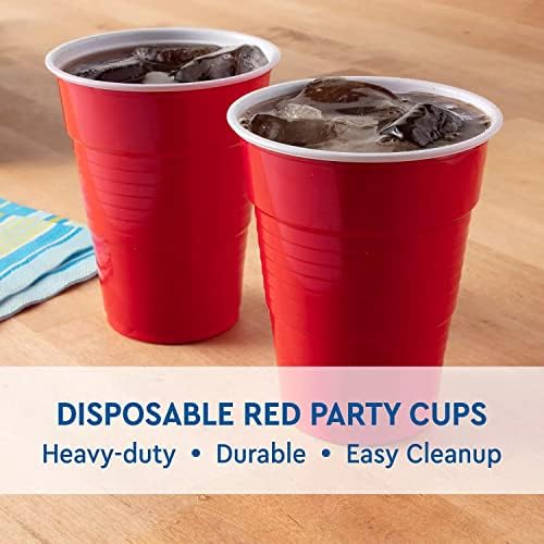 פלסטיק אדום כוסות חד פעמיות - 18 גרם, 240 סמק. | חובה כבדה מסיבה גדולה משקה קרה כוסות פלסטיק חד